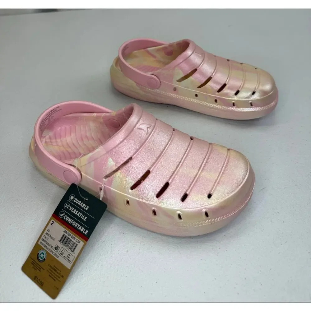 Rugged Shark Girls' Swivel-Strap Clogs Pink Swirl Size 2